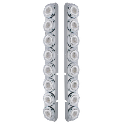 SS Rear Air Cleaner Bracket With 16X 9 LED 2" Lights & Bezels For Peterbilt-Red LED/Clear Lens