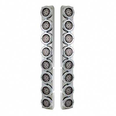 SS Rear Air Cleaner Bracket With 16X 9 LED 2" Reflector Lights & Bezels For Peterbilt-Red LED/Clear Lens