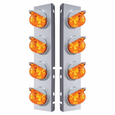 SS Front Air Cleaner Bracket With 8X 17 Amber LED Dual Func. Watermelon Lights & Visors For Peterbilt-Amber Lens