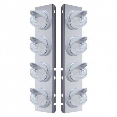 SS Front Air Cleaner Bracket With 8X 17 Amber LED Dual Func. Watermelon Lights & Visors For Peterbilt-Clear Lens