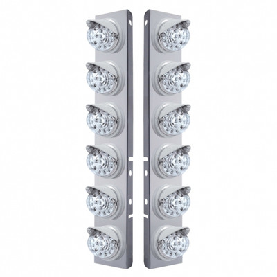 SS Front Air Cleaner Bracket With 12X 17 LED Reflector Lights & Visors For Peterbilt-Amber LED/Clear Lens