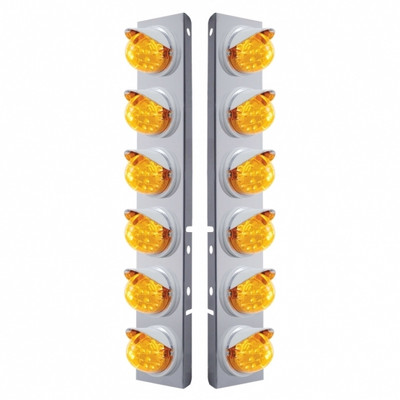 SS Front Air Cleaner Bracket With 12X 17 Amber LED Dual Function Reflector Lights & Visors For Peterbilt -Amber Lens