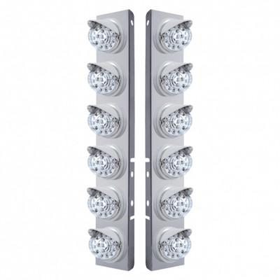 SS Front Air Cleaner Bracket With 12X 17 Amber LED Dual Function Reflector Lights & Visors For Peterbilt-Clear Lens