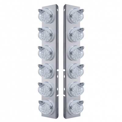 SS Front Air Cleaner Bracket With 12X 17 LED Reflector Watermelon Lights & Visors For Peterbilt-Amber LED/Clear Lens