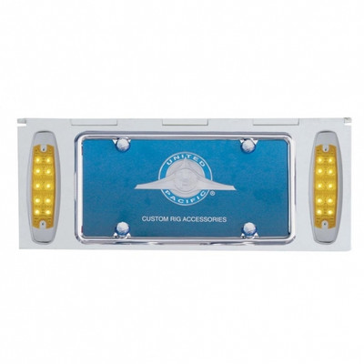 Stainless 1 License Plate Holder With Two 10 LED Reflector Lights - Amber LED/Amber Lens