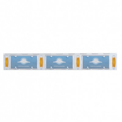 Stainless 3 License Plate Holder With Four 12 LED Rectangular Lights - Amber LED/Amber Lens