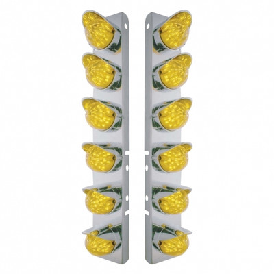 SS Front Air Cleaner Bracket With 12X 19 LED Bullet Style Lights & Visors For Peterbilt-Amber LED & Lens