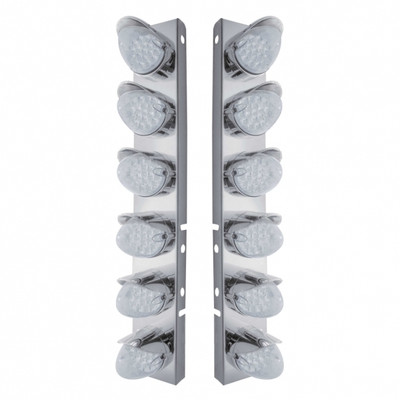 SS Front Air Cleaner Bracket With 12X 19 LED Reflector Lights & Visors For Peterbilt-Amber LED/Clear Lens