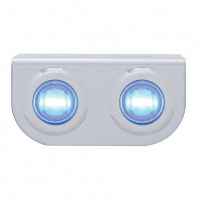 Stainless Light Bracket With Two 3 LED Mini Lights - Blue LED/Clear Lens