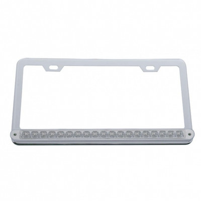 Chrome License Plate Frame With 19 LED 12" Reflector Light Bar - Amber LED/Clear Lens