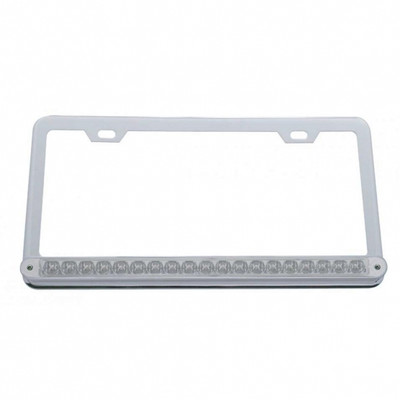 Chrome License Plate Frame With 19 LED 12" Reflector Light Bar - Red LED/Clear Lens
