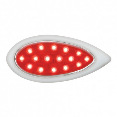 16 LED "Teardrop" Light With Bezel (Clearance/Marker) - Red LED/Red Lens (Bulk)