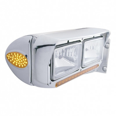 39 LED Teardrop Headlight Turn Signal Light Cover For Peterbilt - Amber LED/Amber Lens