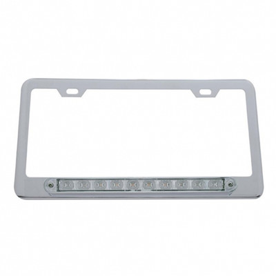 Chrome License Plate Frame With 10 LED 9" Light Bar - Amber LED/Clear Lens