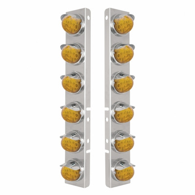 SS Front Air Cleaner Bracket With 12X 17 Amber LED Reflector Watermelon Lights & SS Visors For Peterbilt-Amber Lens