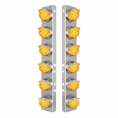 SS Front Air Cleaner Bracket With 12X 17 Amber LED Watermelon Lights & SS Visors For Peterbilt-Amber Lens