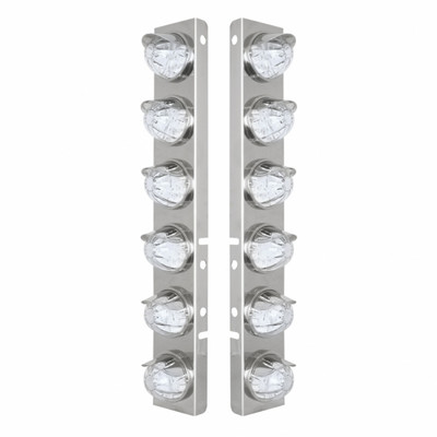 SS Front Air Cleaner Bracket With 12X 17 Amber LED Watermelon Lights & SS Visors For Peterbilt-Clear Lens