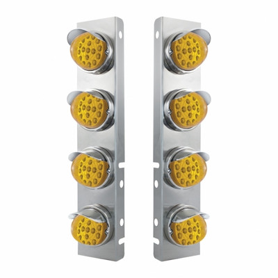 SS Front Air Cleaner Bracket With 8X 17 Amber LED Reflector Lights & SS Visors For Peterbilt-Amber Lens