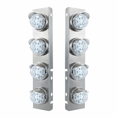 SS Front Air Cleaner Bracket With 8X 17 Amber LED Reflector Watermelon Lights & SS Visors For Peterbilt-Clear Lens