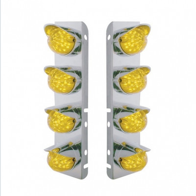 SS Front Air Cleaner Bracket With 8X 17 Amber LED Watermelon Lights & SS Visors For Peterbilt-Amber Lens