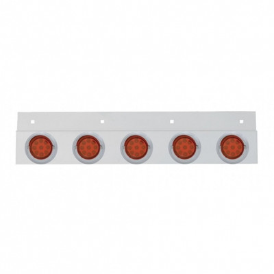Stainless Top Mud Flap Plate With Five 9 LED 2" Reflector Lights & Visors - Red LED/Red Lens