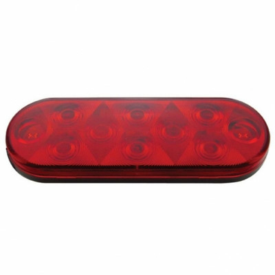 Chrome Flange Mount Rear Light Bar With Six 10 LED Oval Lights & Bezels - Red LED/Red Lens (Pair)