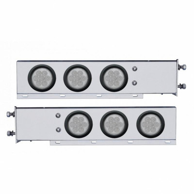 3-3/4" Bolt Pattern Chrome Spring Loaded Bar W/6X 4" 7 LED Lights -Red LED/Clear Lens (Pair)