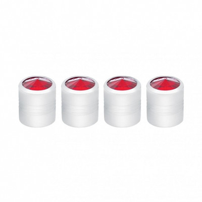 Chrome Round Valve Caps With Red Crystal (4 Pack)