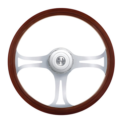 18" Chrome Blade Steering Wheel With Hub & Horn Button Kit For Peterbilt (1998-2005) & Kenworth (2001-2002)