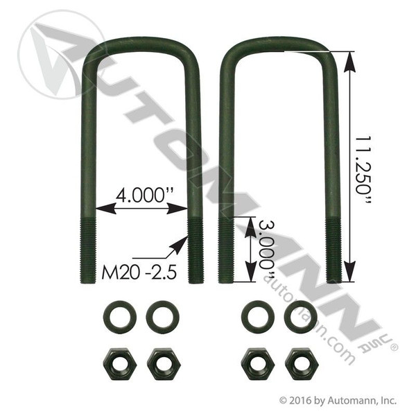 U Bolt Kit 3/4in X 4in X 11-1/4in