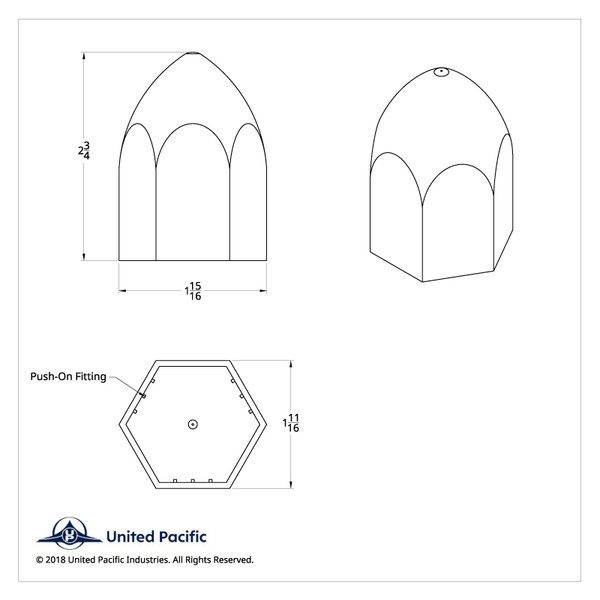 1-1/2" X 2-3/4" Chrome Plastic Bullet Nut Cover - Push-On (Bulk)