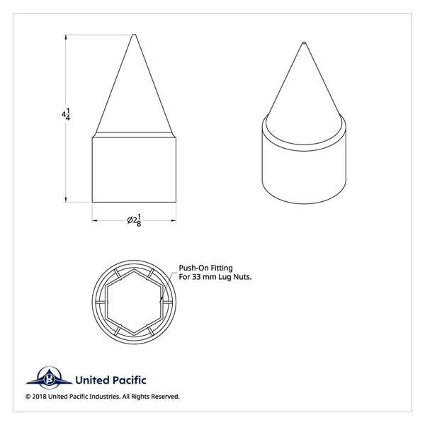 33mm X 4-1/4" Chrome Plastic Stiletto Nut Cover - Push-On (Bulk)