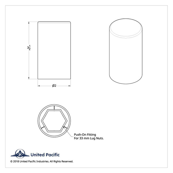 33mm x 3-1/2" Chrome Plastic Cylinder Nut Cover - Push-On (Bulk)
