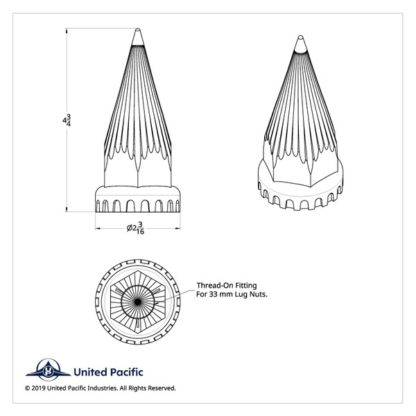 33mm X 4-3/4" Chrome Plastic Razor Nut Cover With Flange - Thread-On (Bulk)