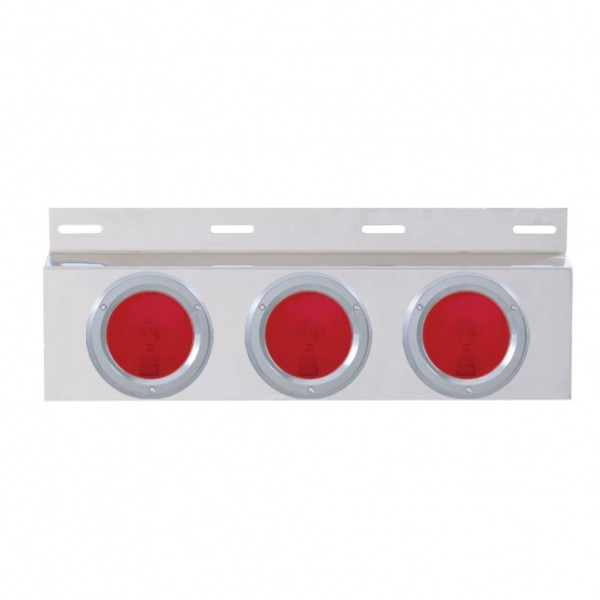 Stainless Top Mud Flap Plate With Three 4" Lights & Bezel - Red Lens