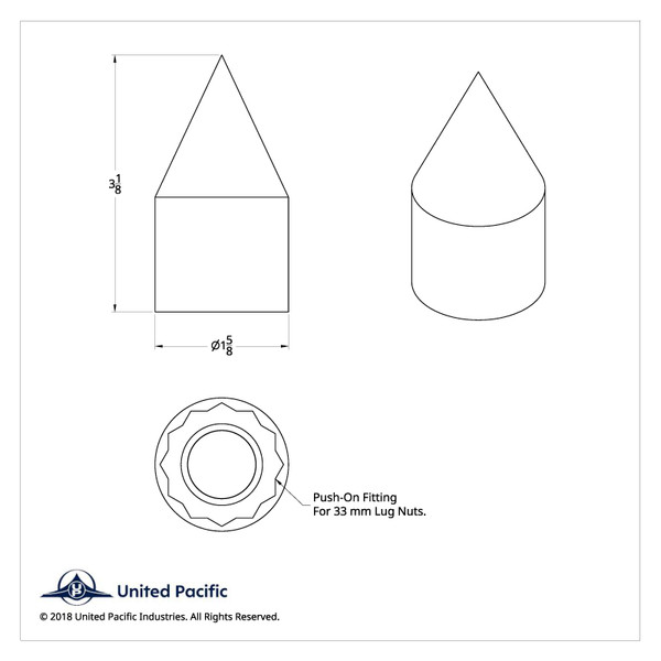 33mm X 3-1/8" Chrome Plastic Spike Nut Covers - Push-On (60 Pack)