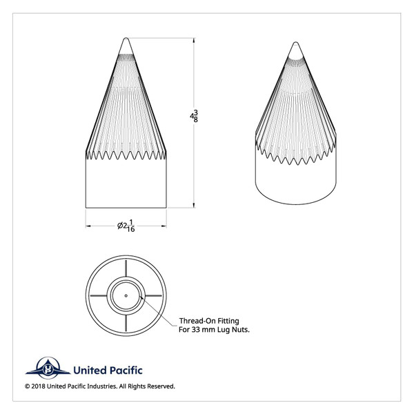 33mm x 4-3/8" Chrome Plastic Razor Nut Cover - Thread-On (Bulk)
