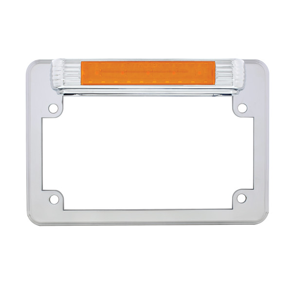 Chrome Motorcycle License Plate Frame With Auxiliary Light - Amber LED/Amber Lens
