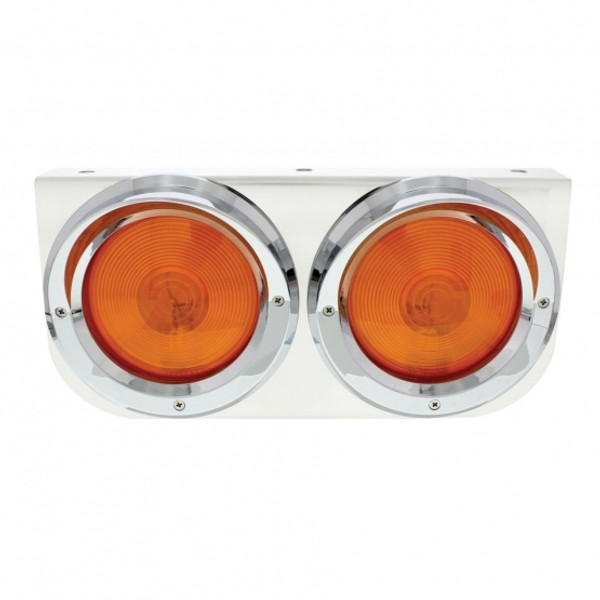 Stainless Light Bracket With Two 4" Lights & Visors - Amber Lens