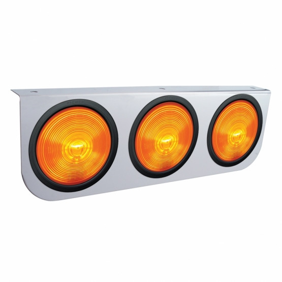 Stainless Light Bracket With Three 4" Lights & Grommets - Amber Lens