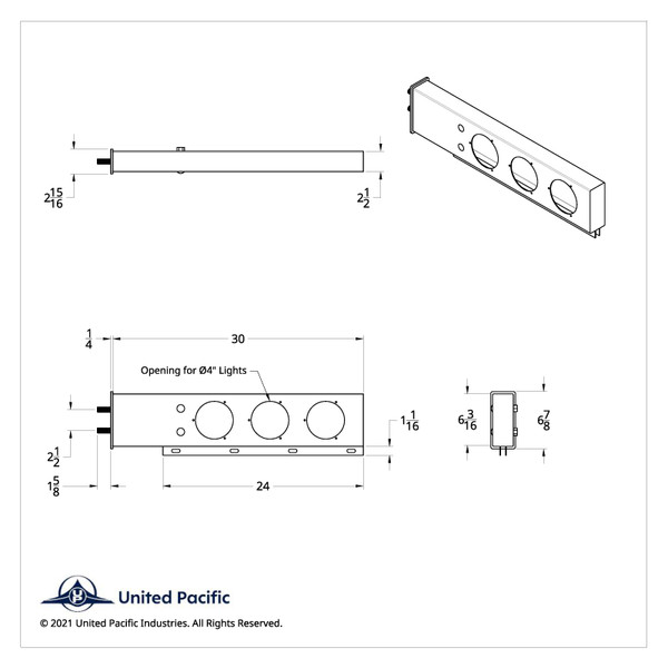 2-1/2" Bolt Pattern Stainless Spring Loaded Light Bar With Six 4" Lights & Visors (Pair)