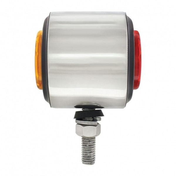Stainless 2" Double Face Light With 9 LED 2" Lights & Grommets - Amber & Red LED/Amber & Red Lens