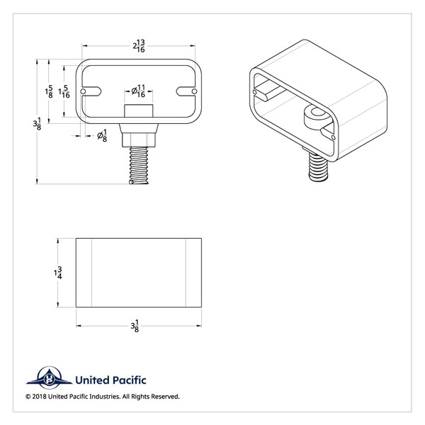 Chrome T Mount Double Face Light Housing - Rectangular With Single Stud Mounting (Bulk)