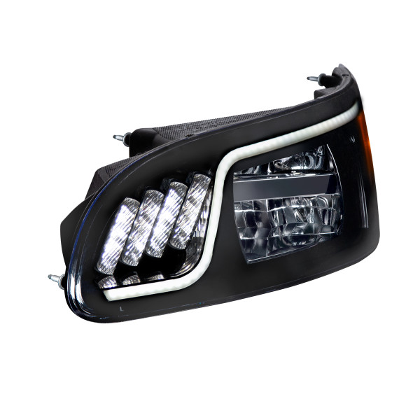 Black LED Headlight With LED Turn, Position, & DRL For Peterbilt 386 (2005-2015)& 387 (1999-2010)- Driver