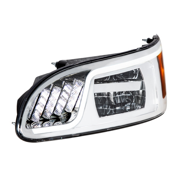 Chrome LED Headlight With LED Turn, Position, & DRL For Peterbilt 386 (2005-2015)& 387 (1999-2010)- Driver