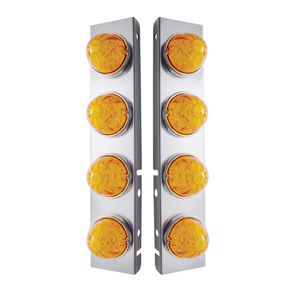 SS Front Air Cleaner Bracket With 8X 17 LED Watermelon Lights & SS Bezels For Peterbilt-Amber LED & Lens (Pair)