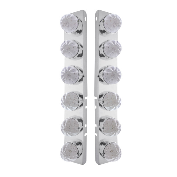 SS Front Air Cleaner Bracket W/12X 17 LED Watermelon Lights & SS Bezels For Peterbilt-Amber LED/Clear Lens (Pair)