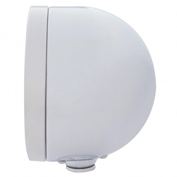 Stainless Steel Bullet Half Moon Headlight H4 With Amber LED & Dual Mode LED Signal-Clear Lens