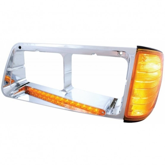 14 LED Headlight Bezel With Turn Signal For 1989-2009 Freightliner FLD - Driver - Amber LED/Amber Lens