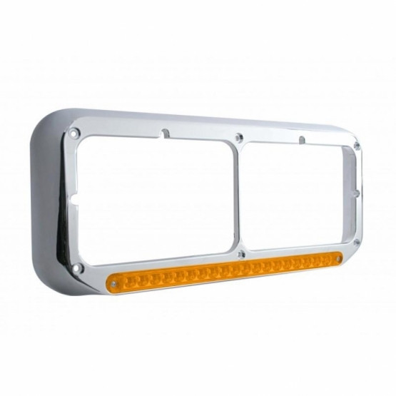 Rectangular Dual Headlight Bezel With LED Sequential Light Bar (Passenger) - Amber LED/Amber Lens